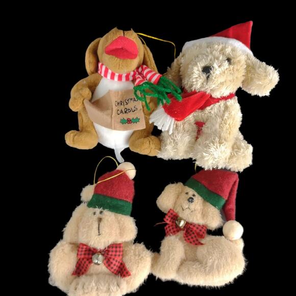 Set 4 Plush 5" Dog Holiday Christmas Ornaments, Stuffed Animals Golden Retriever - Picture 1 of 9